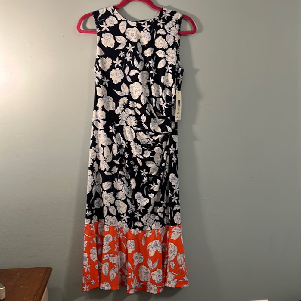 NWT Eliza J Fit and Flare Two Tone Floral Ruched Waist Dress